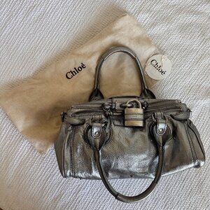CHLOE Sliver Metallic Leather Paddington Should Bag